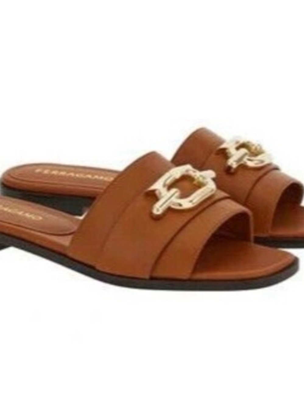 Salvatore Ferragamo Brown Sandals with Gold Buckle